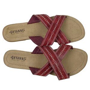 Shyanne Women's 10 Country Western Leather Red Criss Cross Slide On Sandals